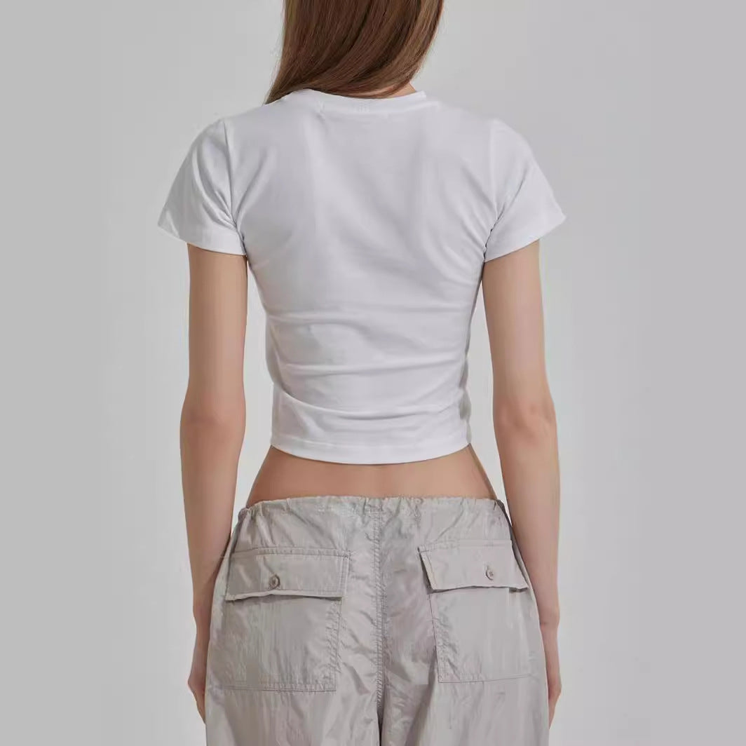 Damen cropped T-Shirt mit einzigartigem 3D-Design einer Schleife Drune