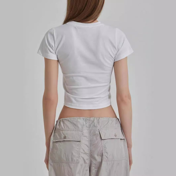 Damen cropped T-Shirt mit einzigartigem 3D-Design einer Schleife Drune