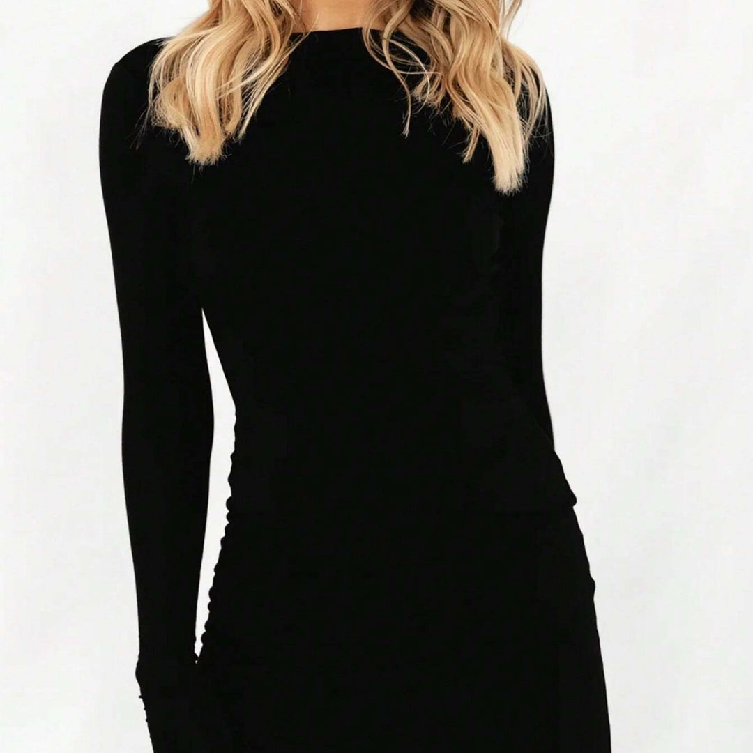 Damen figurbetontes Langarm‑Minikleid aus Stretch‑Jersey mit taillierter Raffung Drune