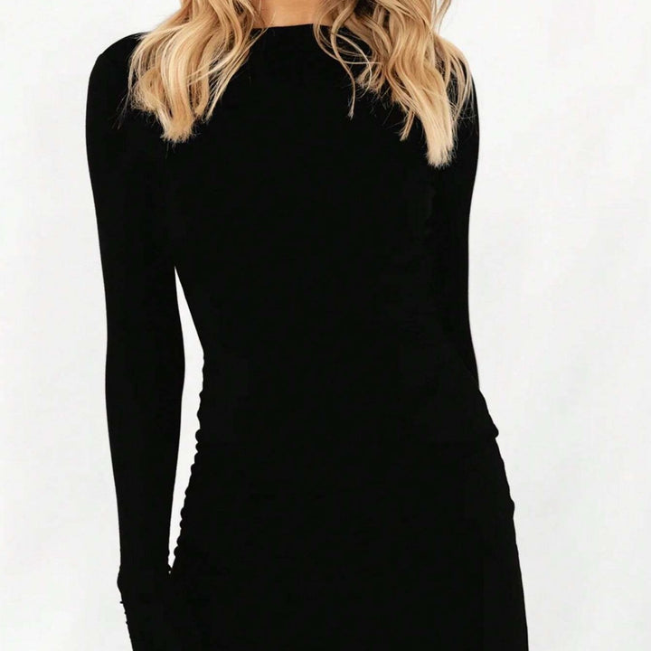 Damen figurbetontes Langarm‑Minikleid aus Stretch‑Jersey mit taillierter Raffung Drune