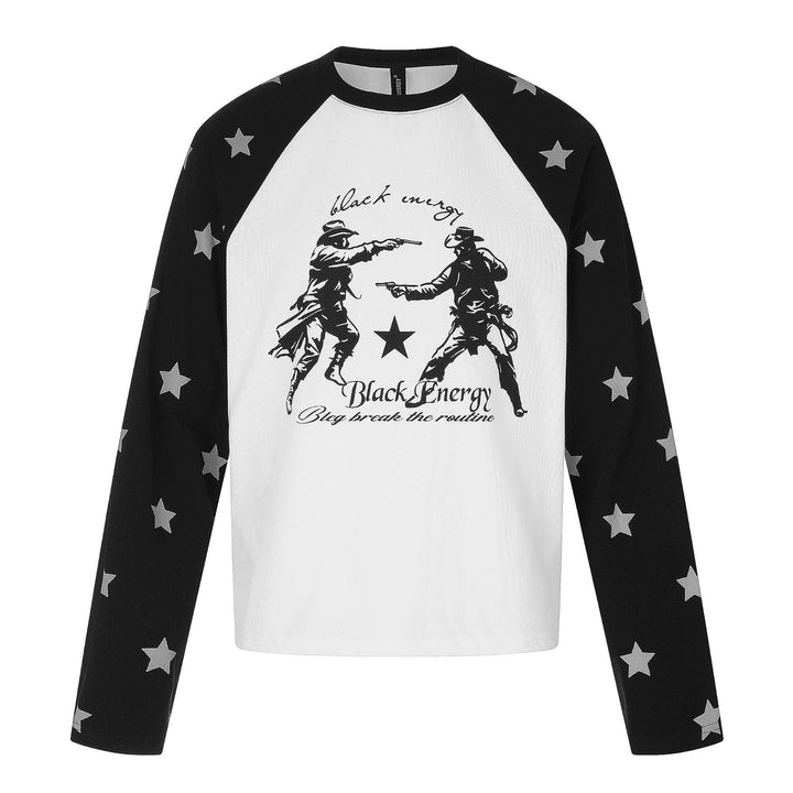 Unisex Raglan-Sweatshirt mit Sternärmeln und Vintage-Cowboy-Print Drune