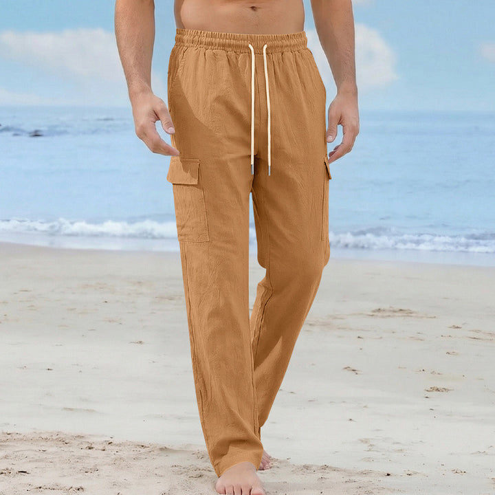 Herren Cargo-Strandhose aus Leinenmix mit elastischem Bund und Kordelzug Drune