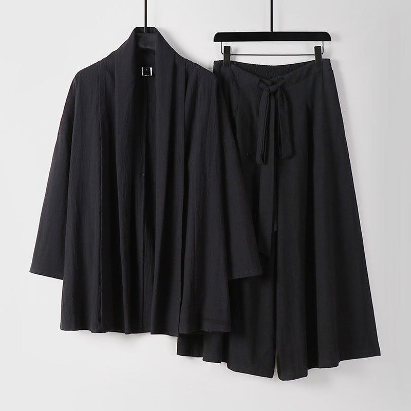 Damen Zweiteiliges Lounge-Set im Kimono-Stil mit offenem Schalkragen und weitem Palazzo-Hosenrock Drune