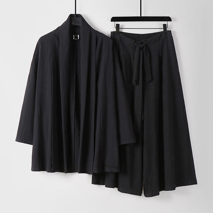 Damen Zweiteiliges Lounge-Set im Kimono-Stil mit offenem Schalkragen und weitem Palazzo-Hosenrock Drune