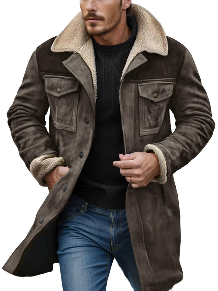 Herren Suede-Langjacke mit Teddy-Futter und praktischen Taschen Drune