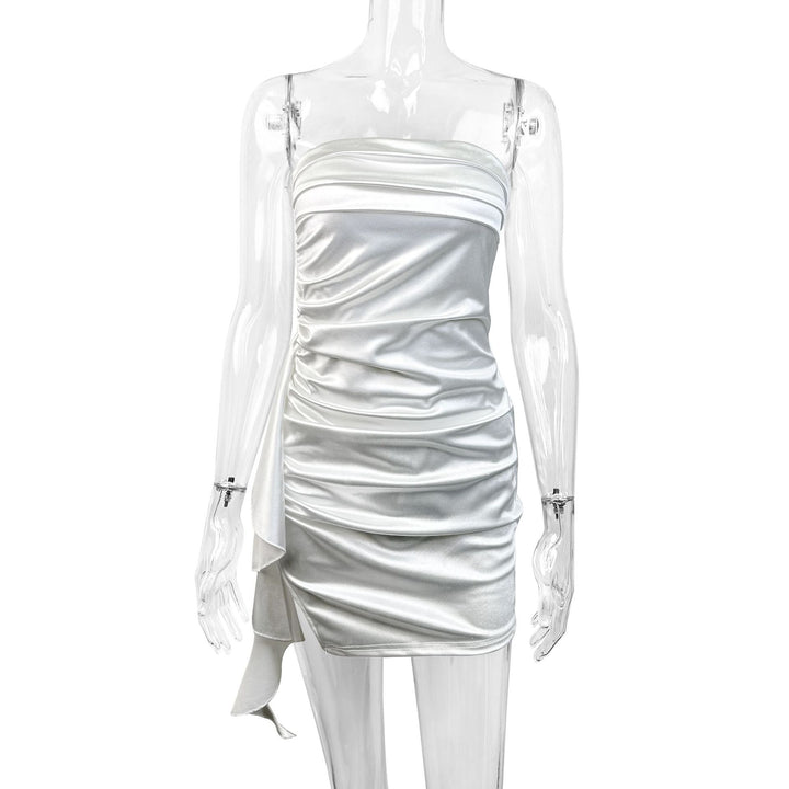 Damen Rüschen Minikleid mit trägerlosem Design und seitlichem Schlitz Drune