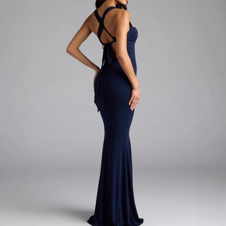 Damen Elegantes langen Kleid mit schulterfreien Trägern und leichtem Schimmer Drune