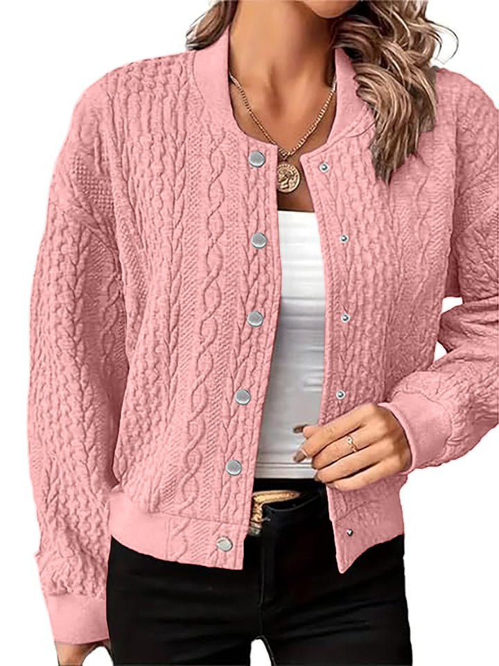 Damen Strickjacke im modernen Zopfmuster mit Druckknopfverschluss Drune