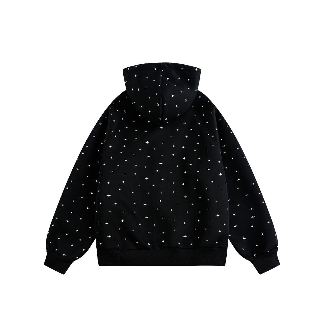 Unisex Oversize-Kapuzenjacke mit Sternchen-Print und durchgehendem Reißverschluss Drune