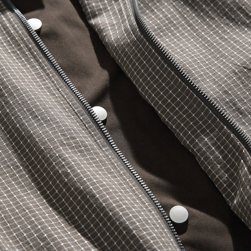 Herren Karierte Oversize-Hemdjacke im Coach-Stil mit Cordkragen Drune