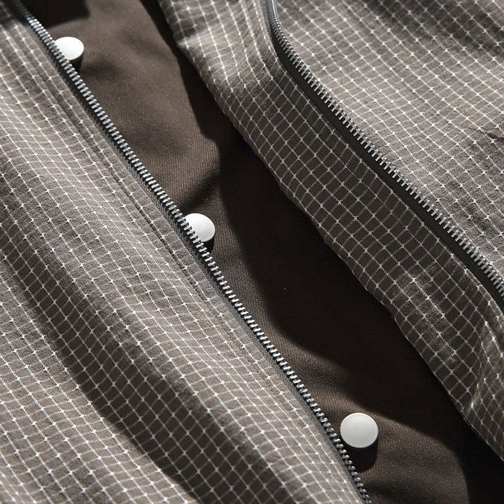 Herren Karierte Oversize-Hemdjacke im Coach-Stil mit Cordkragen Drune