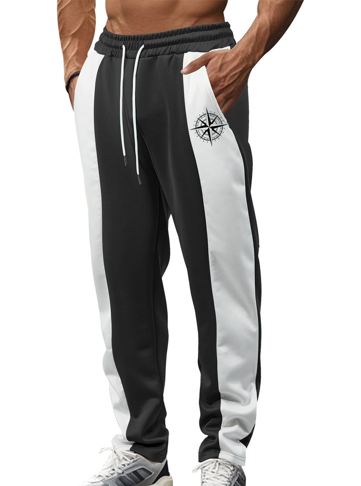 Herren nan sportive Trackpants mit seitlichen Kontrastbahnen elastischem Bund Kordelzug und Hirschstickerei Drune