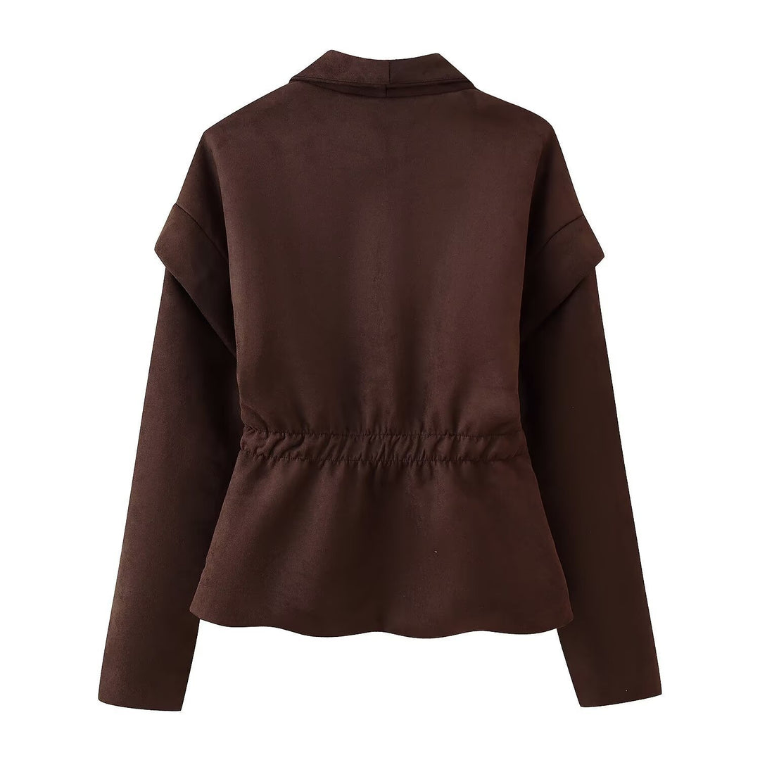 Damen modische Blazerjacke mit großzügigen Taschen und asymmetrischem Schnitt Drune