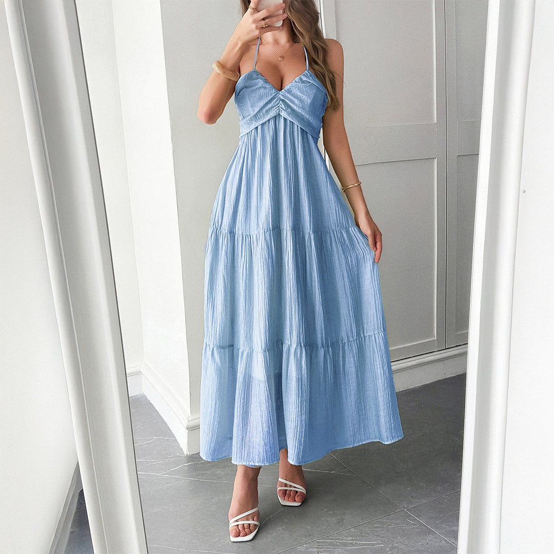 Damen Maxidress mit elegantem Rüschendesign und verstellbaren Spaghettiträgern Drune