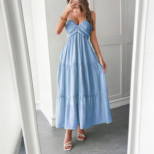 Damen Maxidress mit elegantem Rüschendesign und verstellbaren Spaghettiträgern Drune