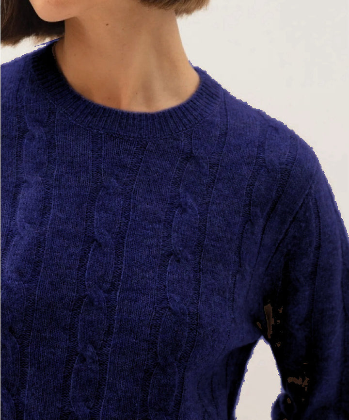 Damen Kabelstruktur‑Pullover im Zopfstrick mit Rundhalsausschnitt und nachhaltig weicher Wollmischung Drune