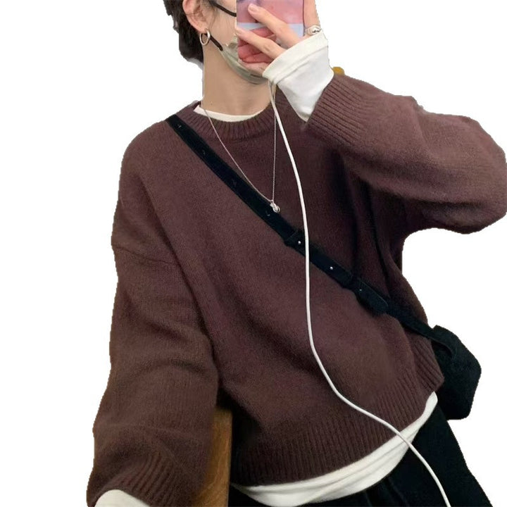 Damen kuscheliger Oversized Pullover mit Rundhalsausschnitt und vertrauter Strickstruktur Drune