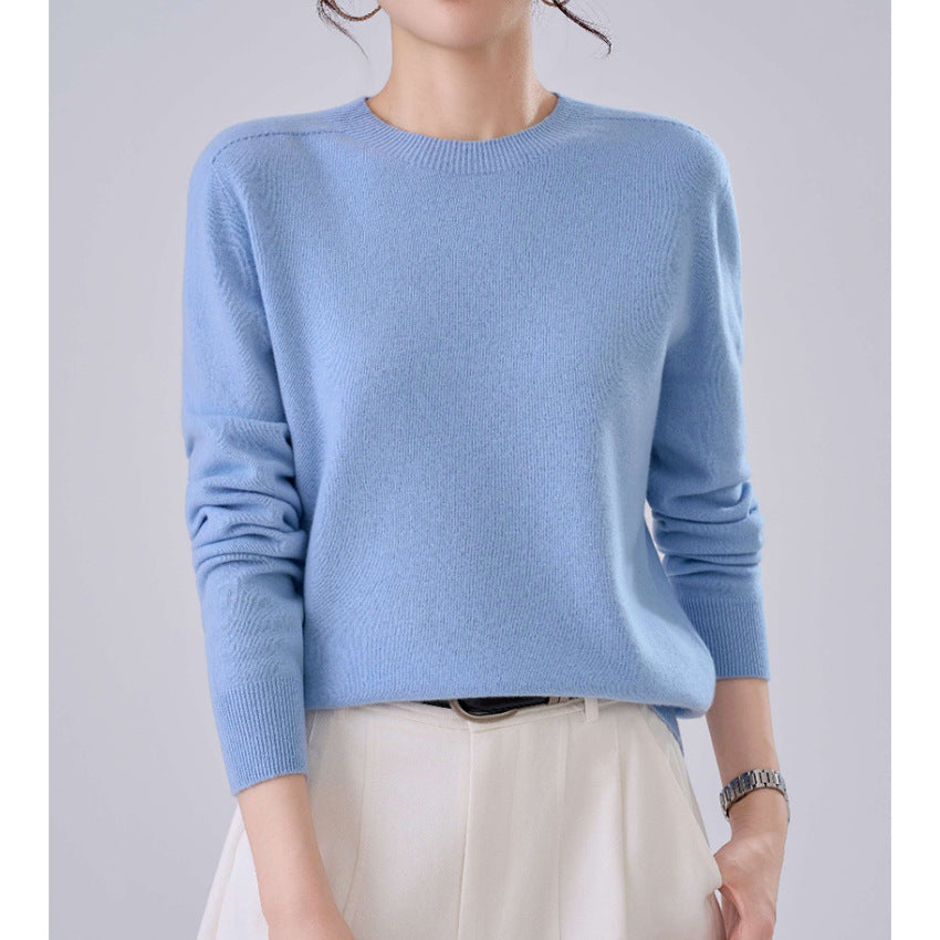 Damen Feiner Rundhals-Pullover aus Kaschmir-Mix mit gerippten Bündchen Drune
