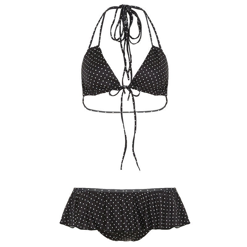 Damen Bikini Set mit rüschenartigem Höschen und verspieltem Punkte-Muster Drune