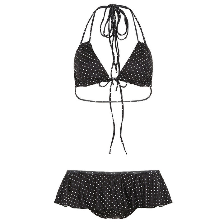 Damen Bikini Set mit rüschenartigem Höschen und verspieltem Punkte-Muster Drune
