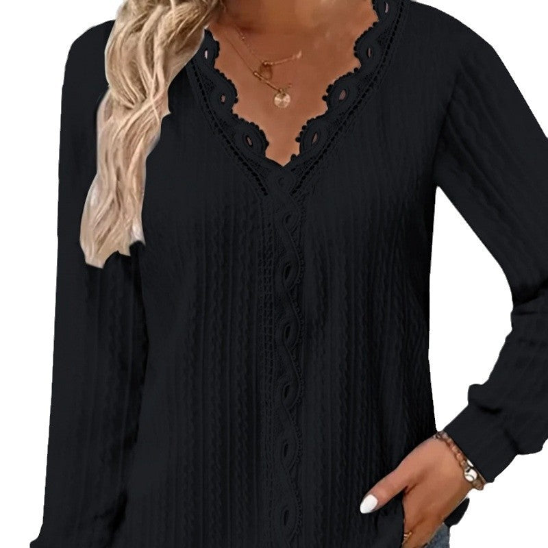 Damen Langarm Bluse mit eleganten Spitzenakzenten und strukturiertem Design Drune