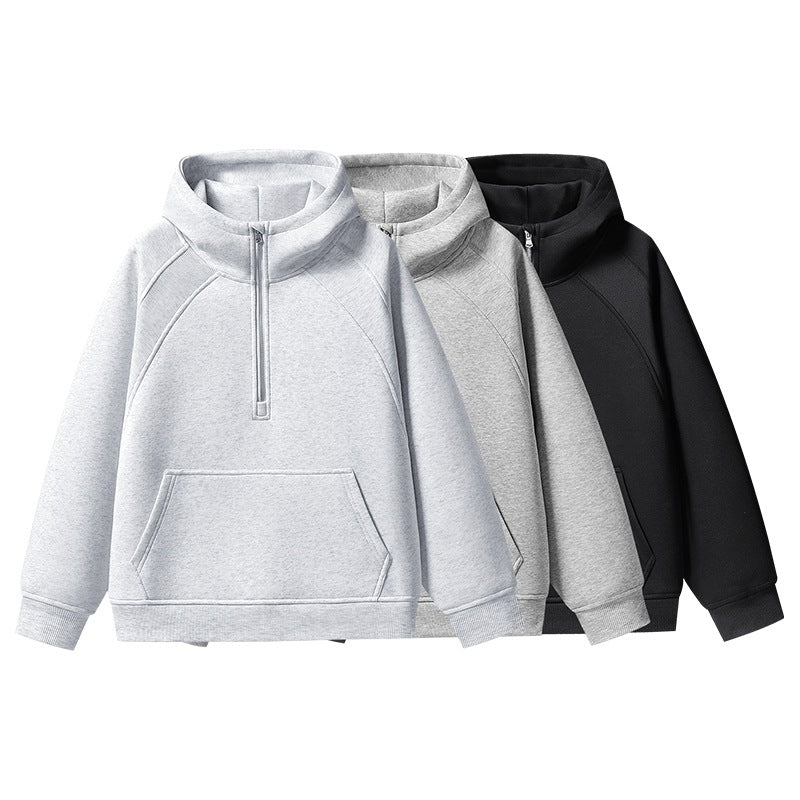 Unisex Halbzip-Kapuzenpullover mit hohem Kragen, Kängurutasche & gerippten Bündchen Drune