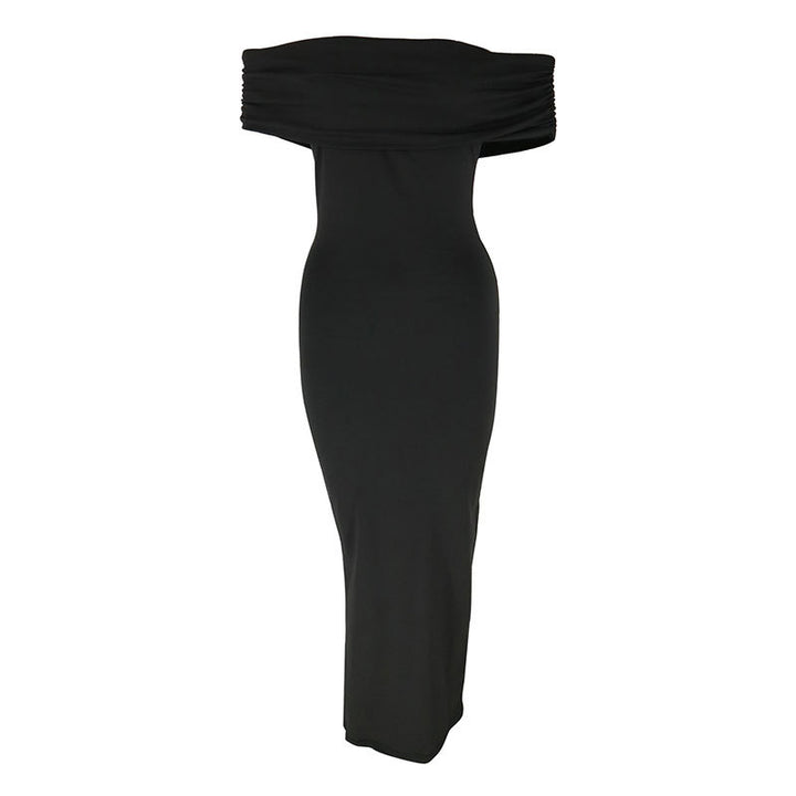 Damen Off-Shoulder Maxikleid mit raffinierten Rüschendetails Drune