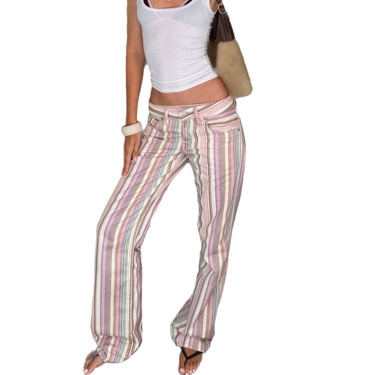 Damen Gestreifte Leinenhose mit weitem Bein, hoher Taille und Relaxed-Fit Drune