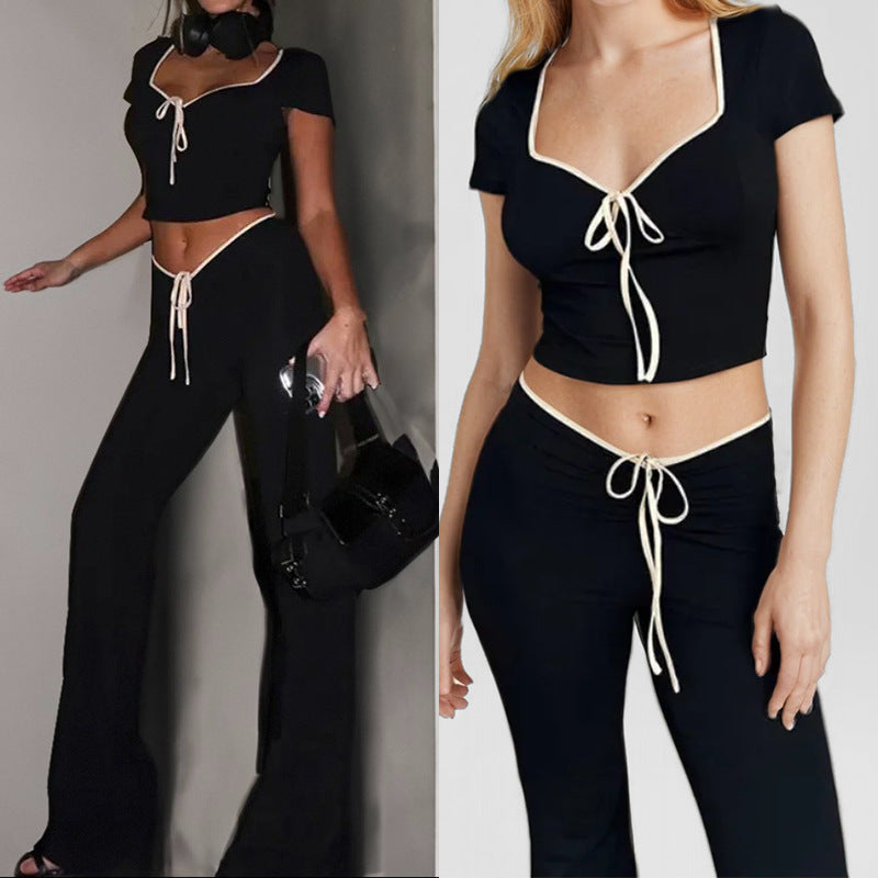 Damen Zweiteiliges Freizeitsuit mit Raffung und dekorativem Bindeband Drune