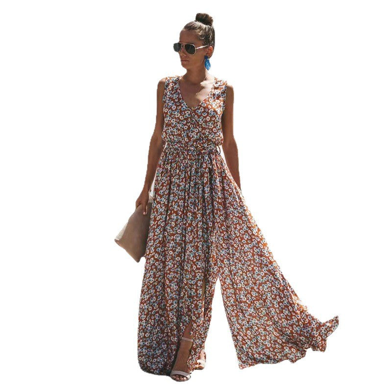 Damen Maxikleid mit floralem Schnitt und schickem Taillengürtel Drune