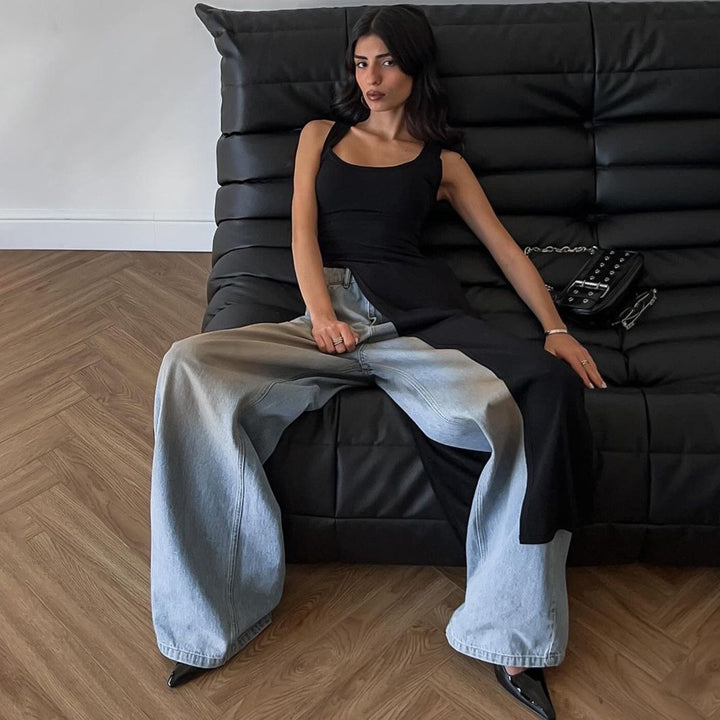 Damen Maxikleid mit asymmetrischem Schnitt und fließendem Stoff Drune