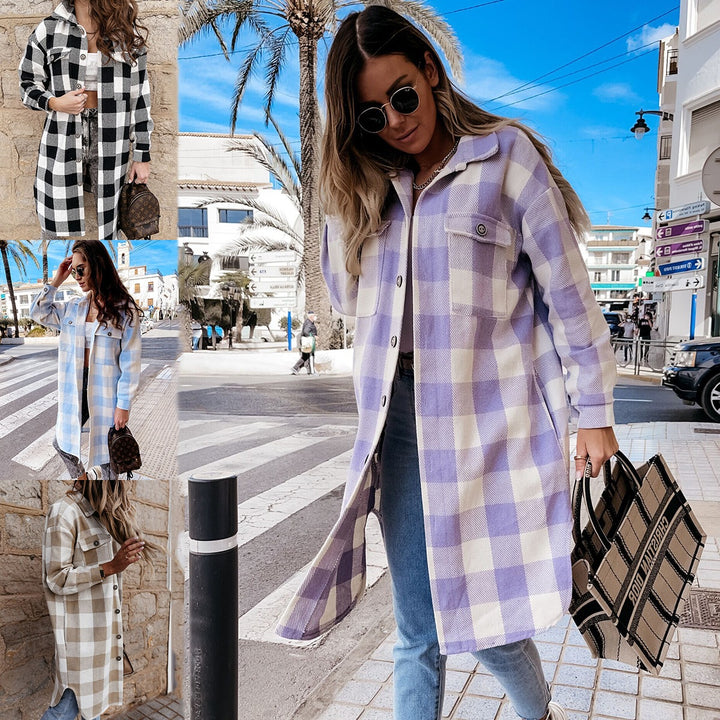 Damen Oversized Karohemdenjacke Drune