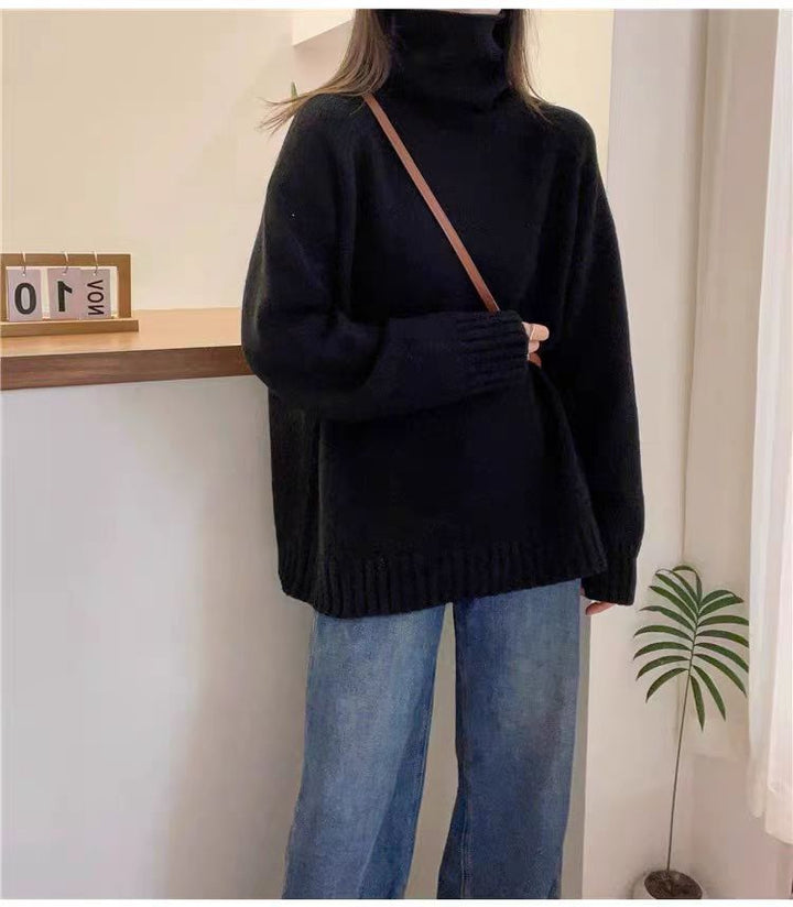 Damen Grobstrickpullover mit Stehkragen und seitlichen Schlitzen Drune