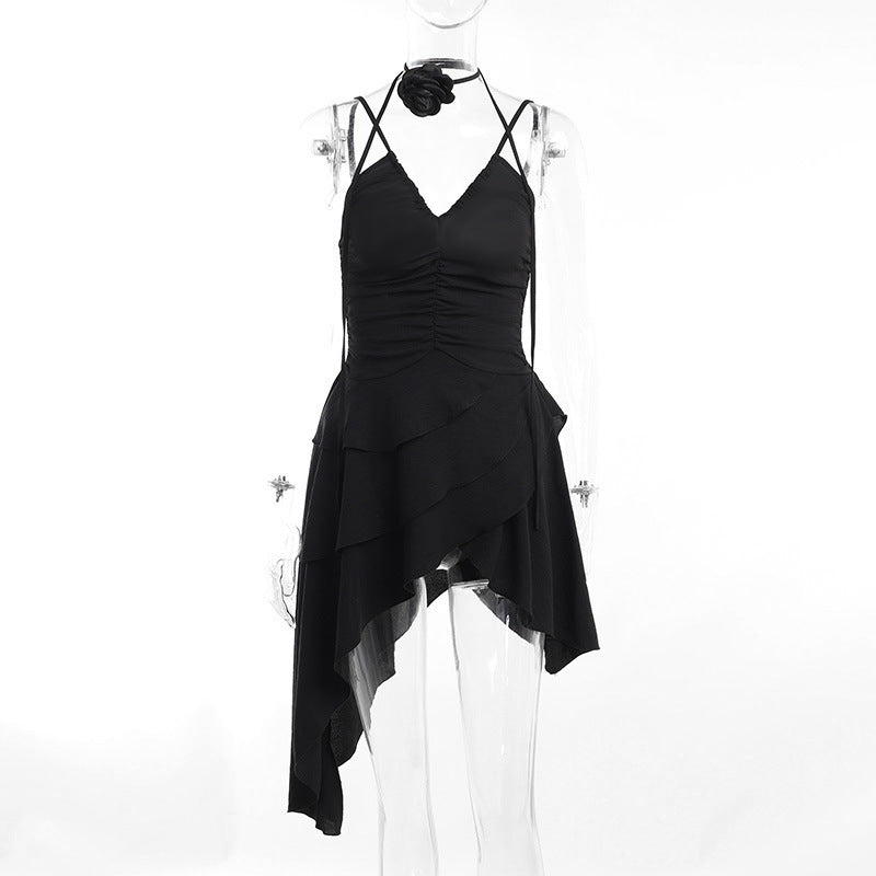 Damen asymmetrisches Sommerkleid mit Rüschendetails Drune
