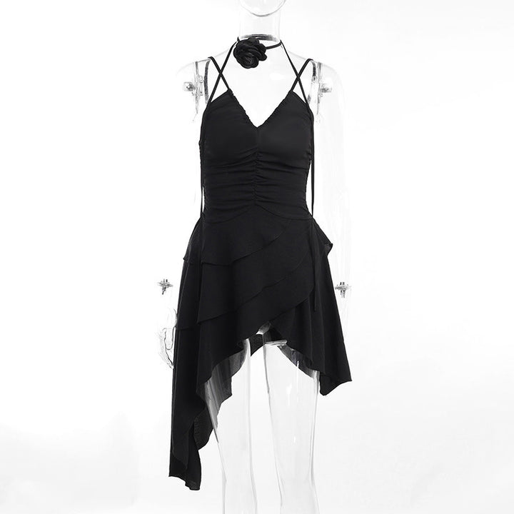 Damen asymmetrisches Sommerkleid mit Rüschendetails Drune