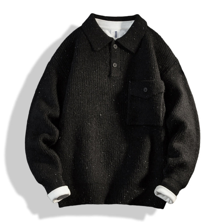 Herren Oversize-Strick-Polo mit Brusttasche & gerippter Struktur Drune