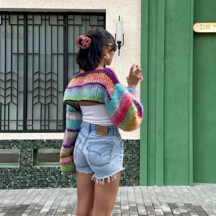 Damen Strickpullover im bunten Design mit weiten Ärmeln Drune