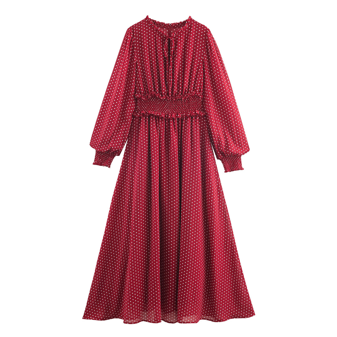 Damen nan Midikleid mit Smok-Taillenband, Rüschenkragen und Ballonärmeln Drune