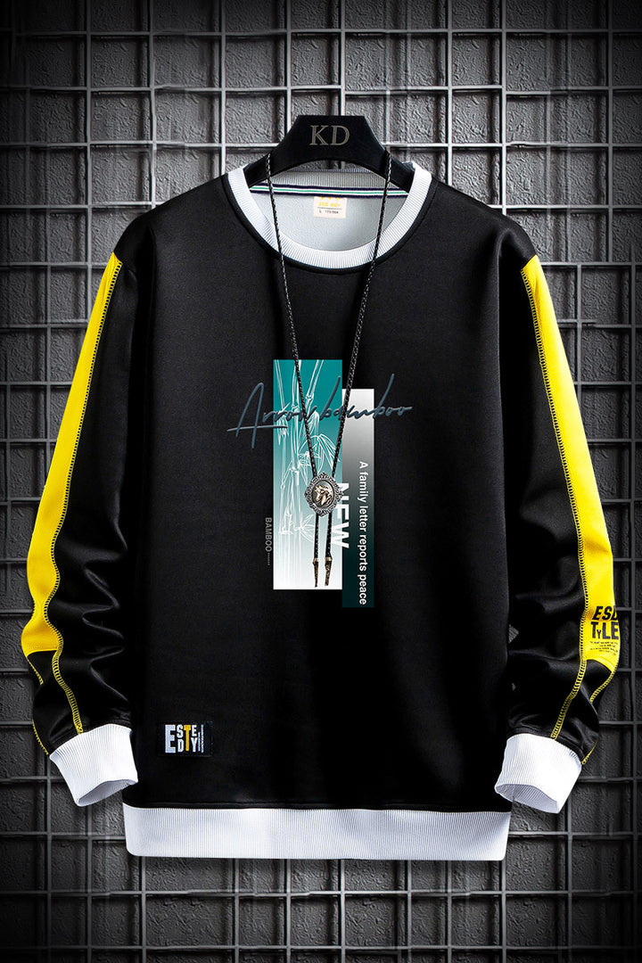 Herren Sportlich‑urbanes Rundhals‑Sweatshirt mit Kontrastärmeln, gerippten Bündchen & frontalem Grafikprint Drune