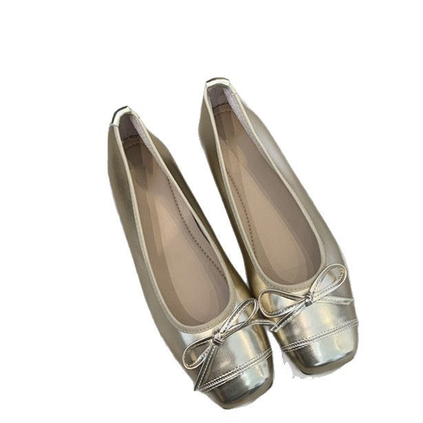 Damen elegante Ballerinas mit Schleifendetail und glänzender Schuhspitze Drune