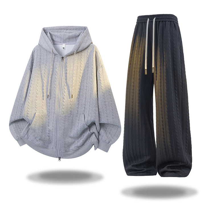 Damen Gehäkeltes Cable-Knit Lounge-Set mit Kapuzen‑Zipjacke & Palazzo‑Hose Drune