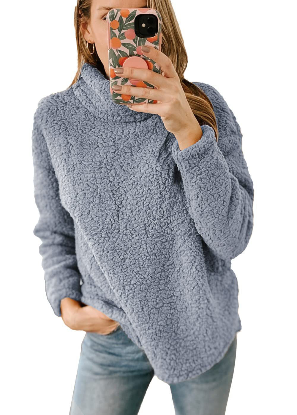Damen Kuscheliger Sweatshirt-Pullover mit hohem Kragen und strukturiertem Fleece Drune