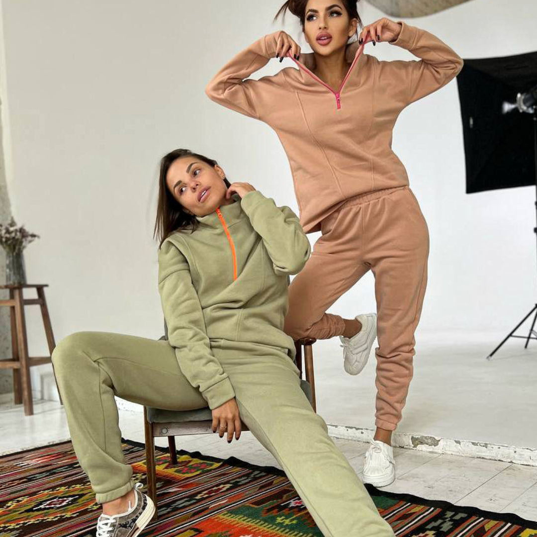 Damen sportlicher Zip-Hoodie und Jogginghose Set mit elastischem Bund und praktischen Taschen Drune