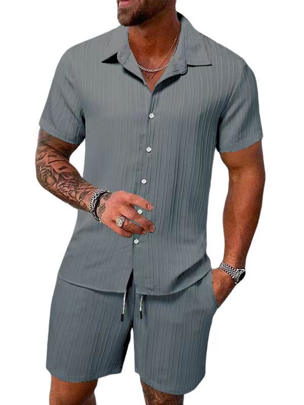 Herren Nadelstreifen Kurzarm Hemd Set Drune