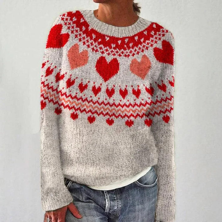 Damen grob gestrickter Pullover mit nordischem Muster und weitem Schnitt Drune