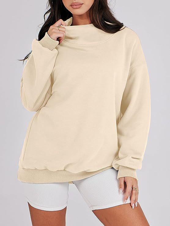 Damen Oversized Sweatshirt mit Stehkragen und geripptem Saum Drune