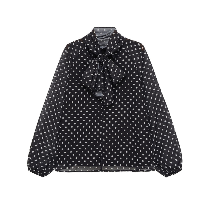 Damen Chiffonbluse mit Schleifenkragen und Ballonärmeln Drune