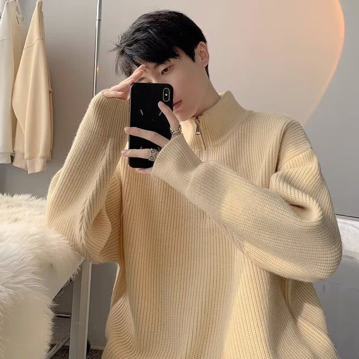 Herren Grobstrickpullover mit Stehkragen und Reißverschluss Drune