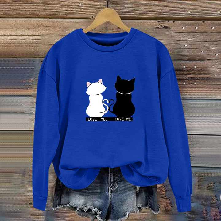 Damen Sweatshirt mit verspieltem Katzenmotiv und humorvollem Aufdruck Drune
