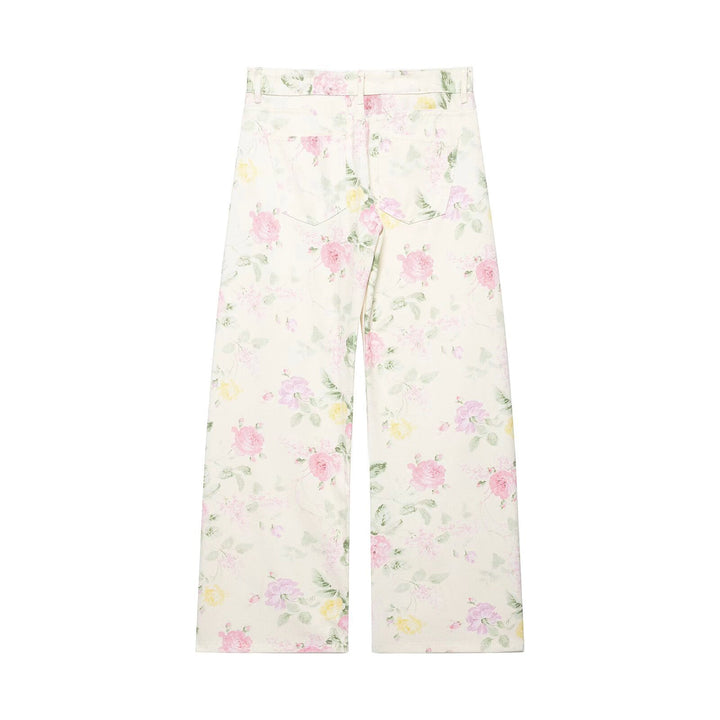 Damen Hochtaillierte weite Jeanshose mit floralem Alloverprint Drune